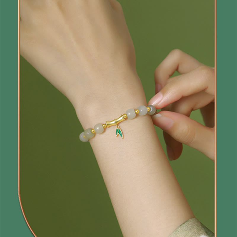 925 Sterling Silver Hetian White Jade Bamboo Luck Bracelet