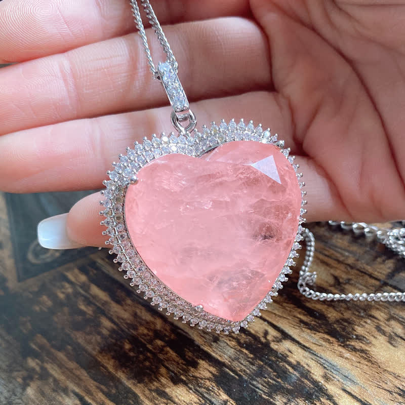 Rose Quartz Crystal Love Heart Relationships Necklace Pendant