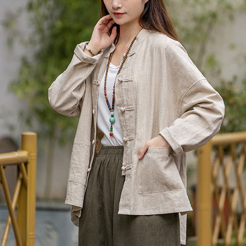 Frog-Button Design Shirt Tai Chi Meditation Top Clothing Ramie Linen Jacket