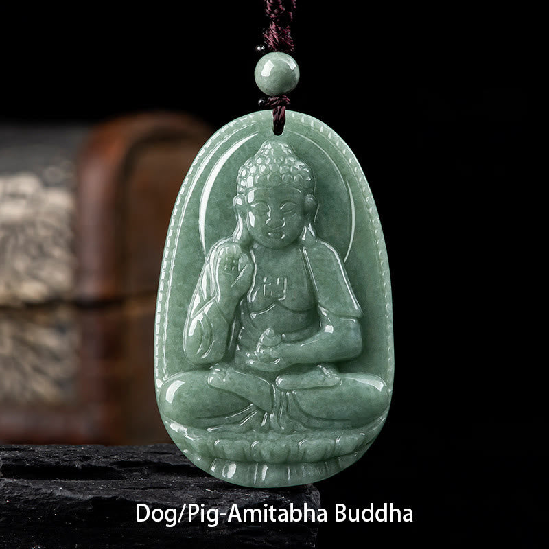 Chinese Zodiac Natal Buddha Natural Jade Wealth Prosperity Necklace Pendant (Extra 30% Off | USE CODE: FS30)