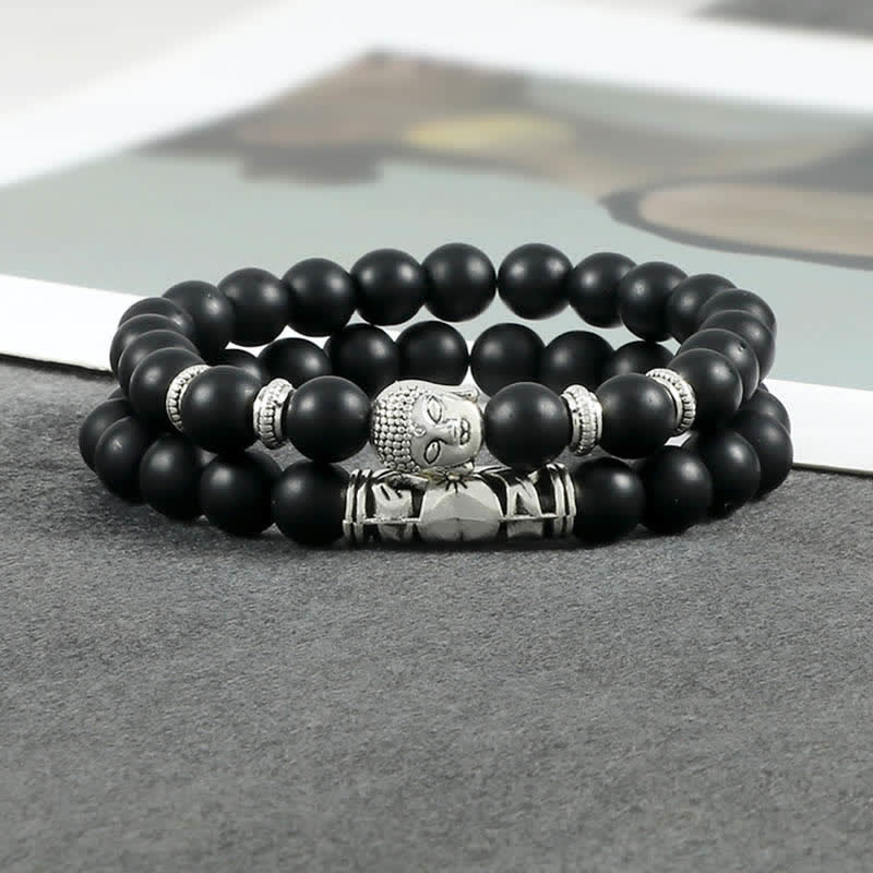 2Pcs Natural Crystal Agate Buddha Protection Bracelet