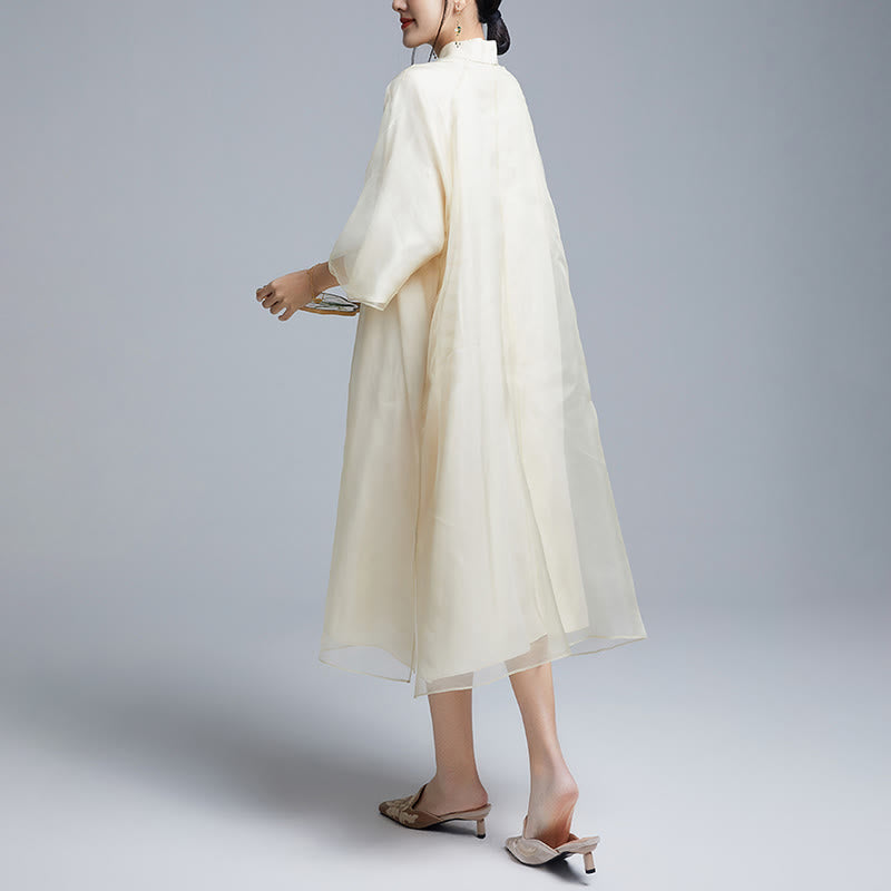 100% Mulberry Silk 6 Momme Dress Vintage Flower Butterfly Embroidery Qipao Dress Women's Cheongsam Dress