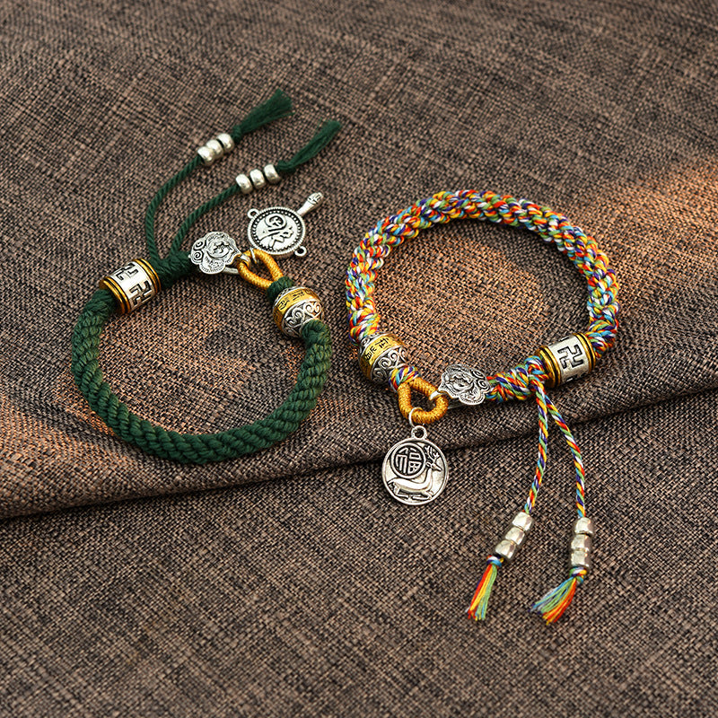 Handmade Tibetan Om Mani Padme Hum Fu Character Luck Fortune Braided Bracelet