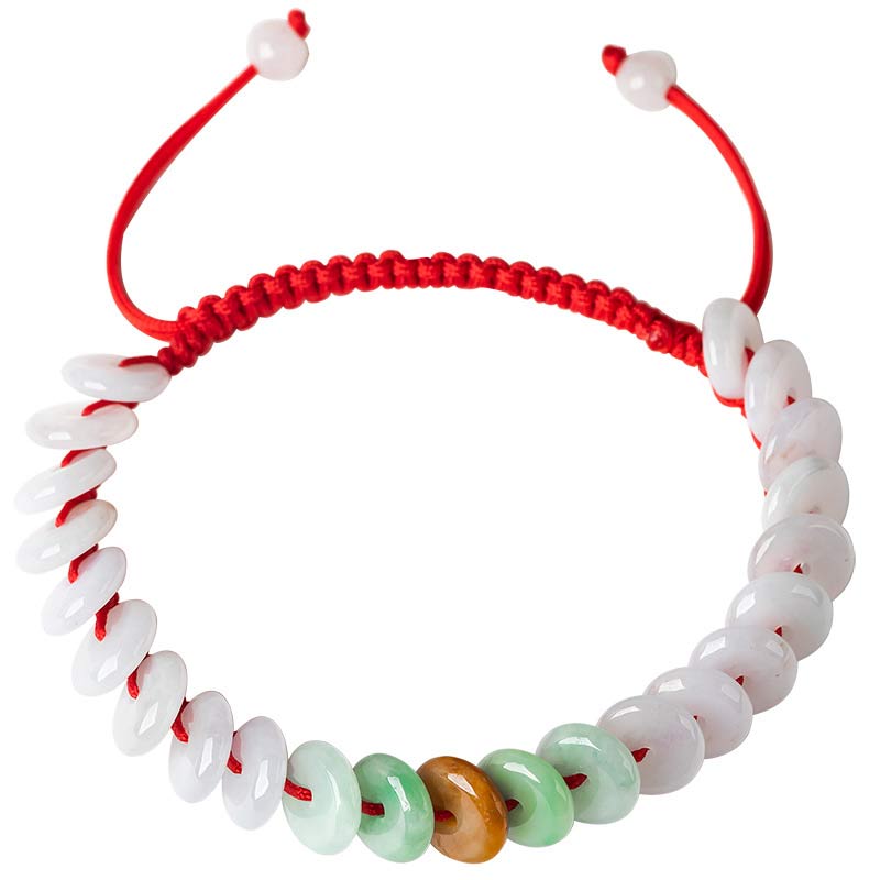 Handmade Round Jade Red String Braided Adjustable Bracelet