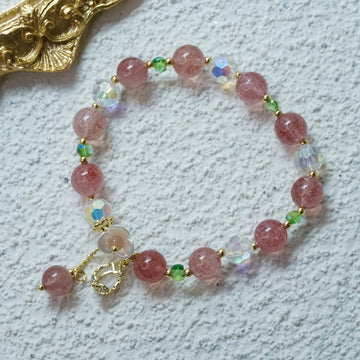 Strawberry Quartz Clear Quartz Floral Bracelet for Emotional Clarity