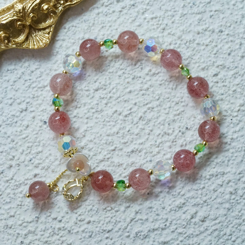 Natural Clear Quartz and Floral Gemstone Bracelet for Emotional Clarity