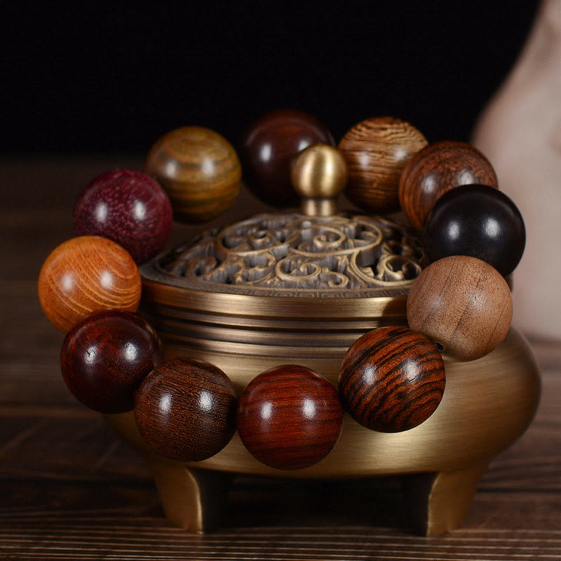 Multicolored Sandalwood Beaded Bracelet for Grounding & Balance