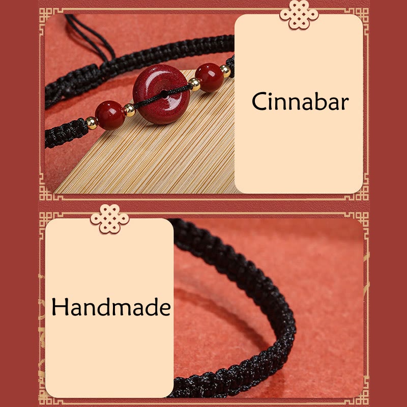 Natural Cinnabar Ping An Kou Adjustable Red String Bracelet