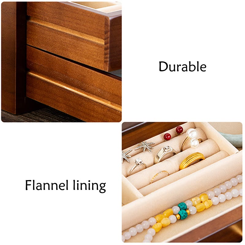 Retro Handcrafted Solid Wood Multi-Layer Jewelry Storage Box with Drawer