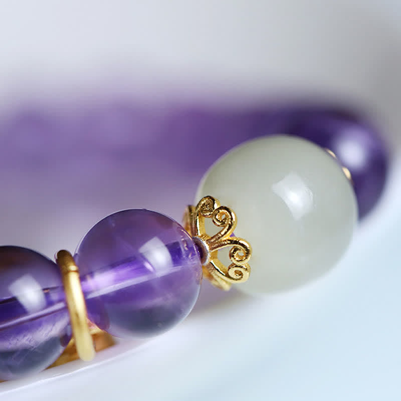 Handcrafted Natural Hetian Jade Gold and Copper Charm Bracelet