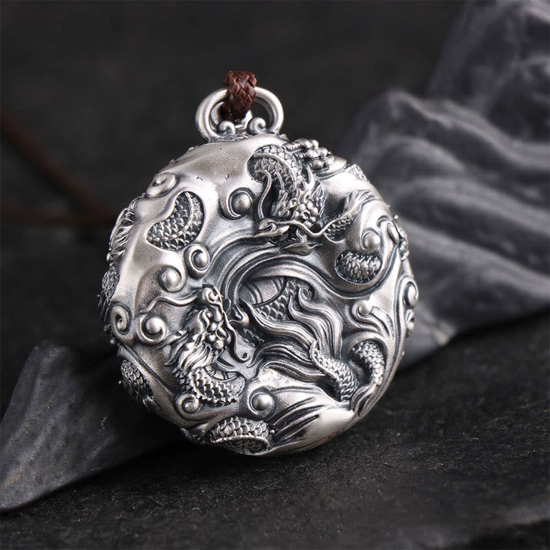 999 Sterling Silver Nine Dragons Playing With A Pearl Luck Protection Necklace Pendant