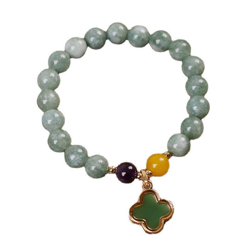 Handmade Natural Jade Four Leaf Clover Adjustable Bracelet
