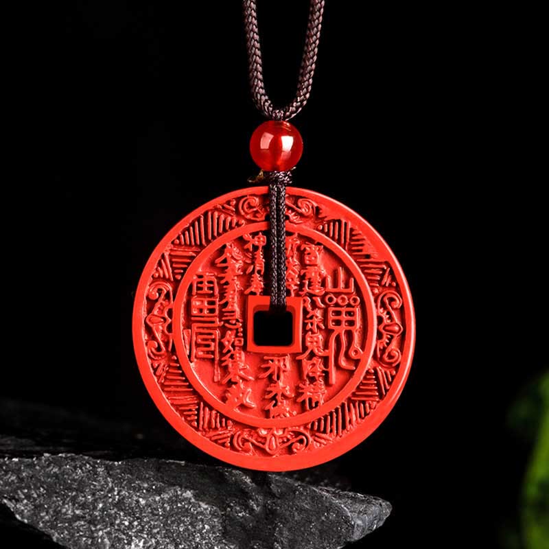 Natural Cinnabar Mountain Ghosts Spend Money Bagua Design Blessing Necklace Pendant