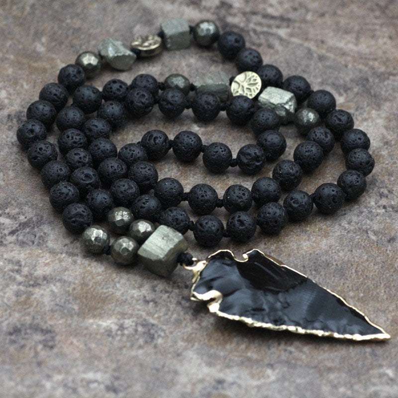 Natural Lava Rock Yoga Meditation Necklace Arrow Pendant (Extra 30% Off | USE CODE: FS30)