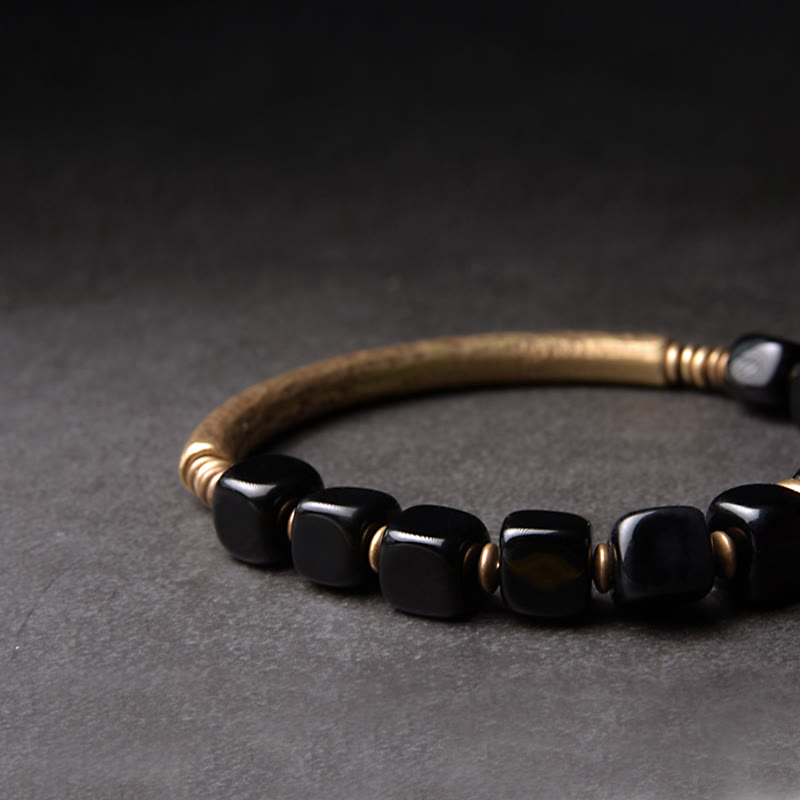 Black Obsidian Crystal Copper Strength Couple Bracelet