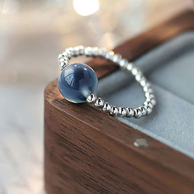 925 Sterling Silver Blue Candy Agate Healing Bead Ring