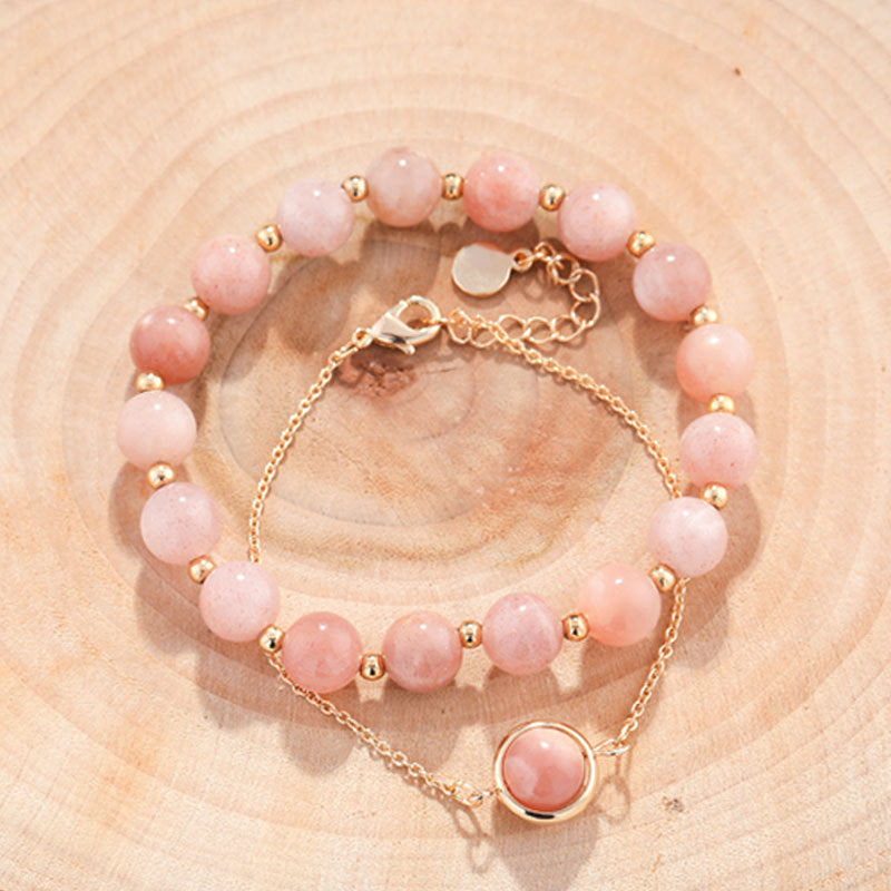 Sun Stone Strawberry Quartz Crystal Positive Bracelet
