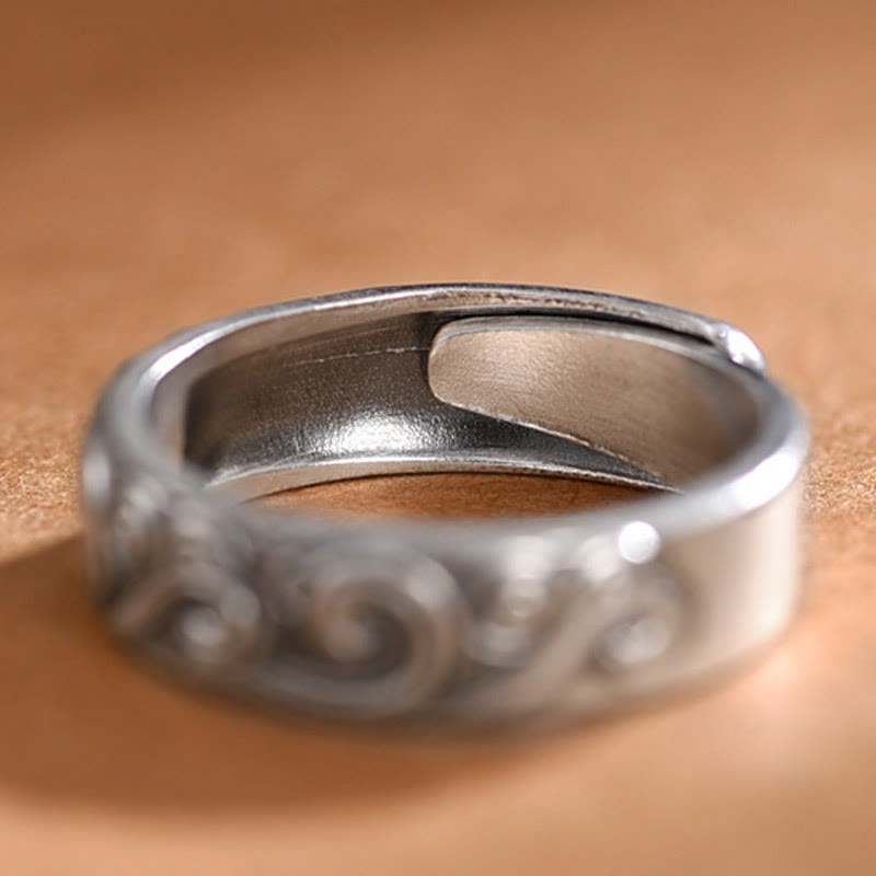 999 Sterling Silver Auspicious Clouds Engraved Blessing Adjustable Ring
