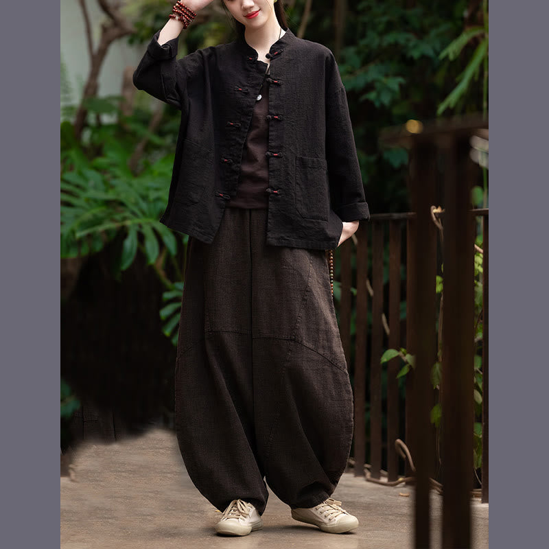 Frog-Button Shirt Zen Meditation Top Clothing Cotton Linen Jacket