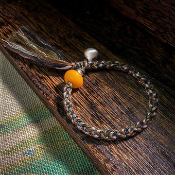 Handmade 990 Sterling Silver & Amber Steelyard Weight Tibetan Style Bracelet