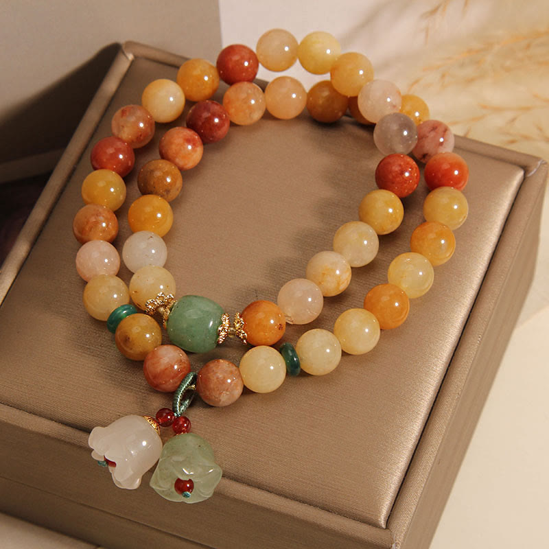 Tibet Natural Golden Silk Jade Double Layer Bell Orchid Luck Bracelet