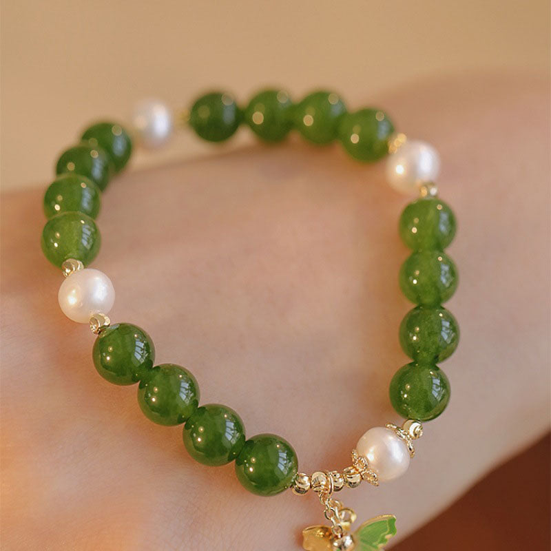 Natural Green Chalcedony and Pearl Butterfly Resilience Bracelet