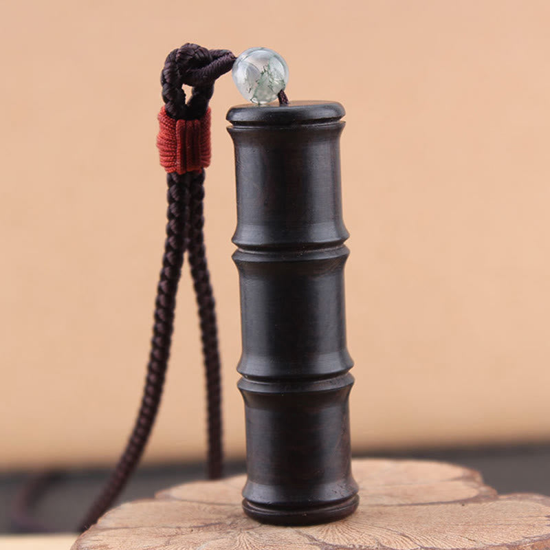 Ebony Wood Bamboo Pattern Ghau Prayer Box Peace Necklace Pendant