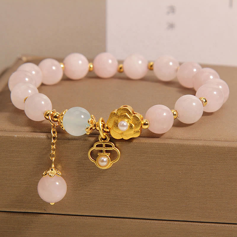 Natural Rose Quartz Flower Charm Bracelet for Emotional Harmony