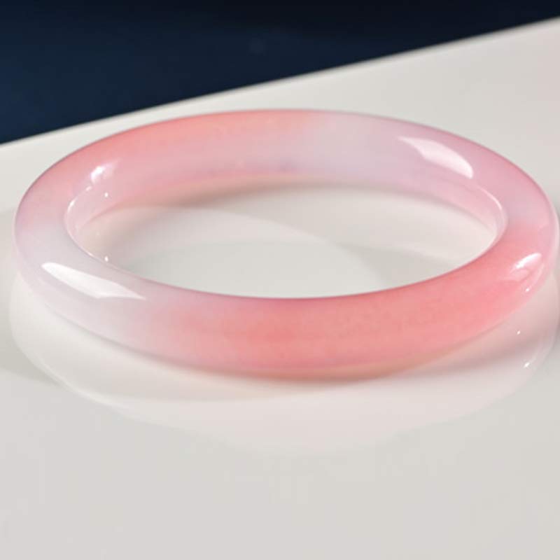 Natural Rose Quartz Solid Bangle Bracelet in Flat or Round Style