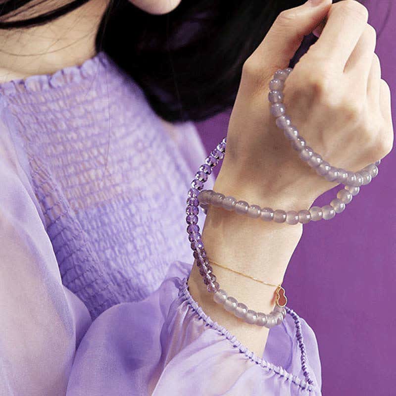 Natural Amethyst and Agate Crystal Beaded Meditation Bracelet