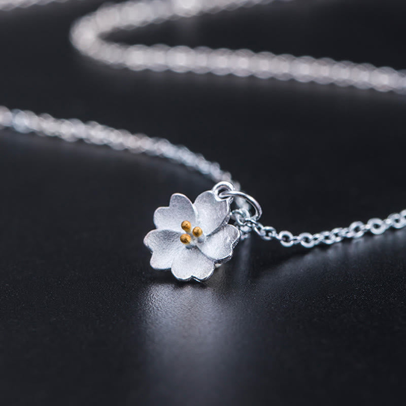 925 Sterling Silver Cherry Blossom Flower Blessing Necklace Pendant