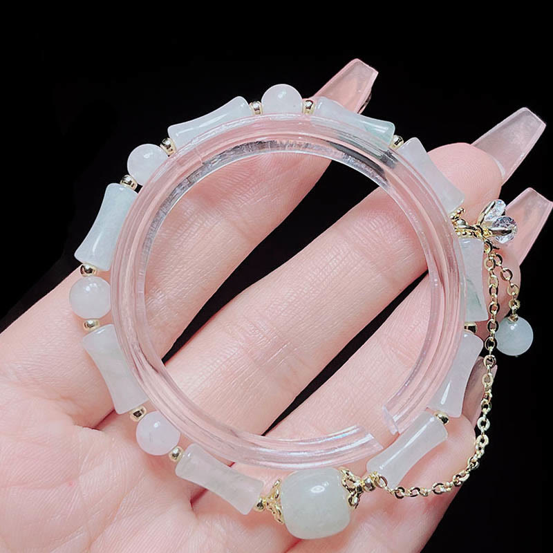 Tianshan White Jade Bamboo Pattern Luck Blessing Bracelet