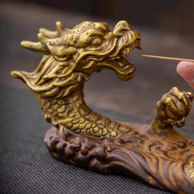Hand-Finished Dragon Motif Ceramic Stick Incense Burner