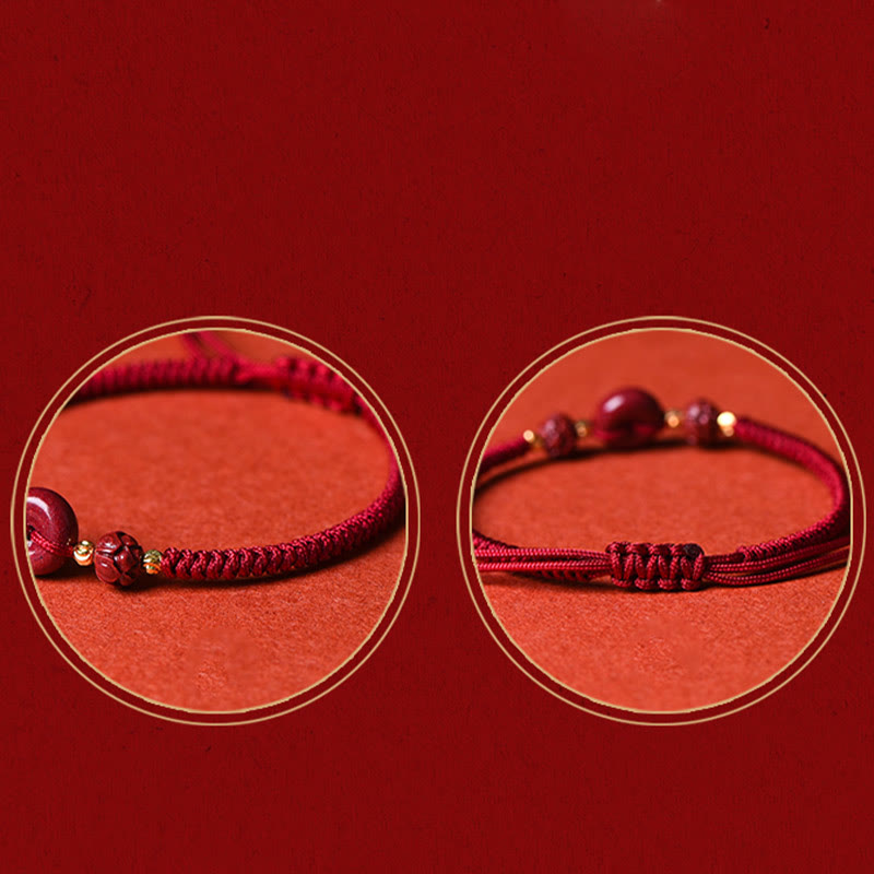 Handmade Cinnabar Peace Buckle Lotus Calm Blessing Braided Rope Bracelet