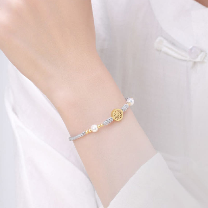 Handcrafted Blue Braided Rope Bracelet with Pearl, Copper Coin & Tree of Life