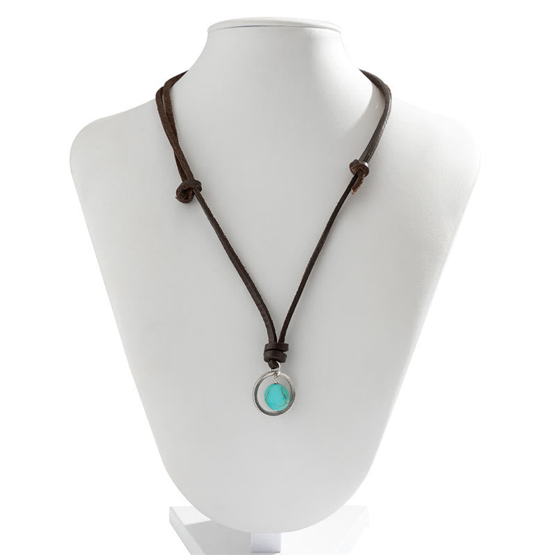 Round Turquoise Stone Protection Strength Necklace Pendant