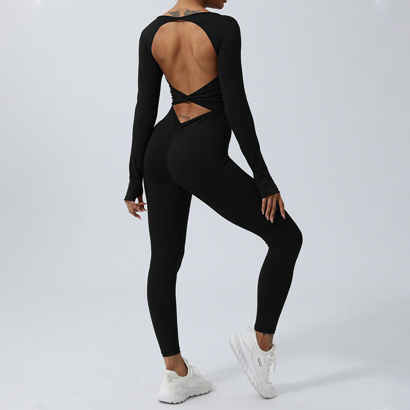 Women Long Sleeve Backless Jumpsuit Sports Fitness Yoga Bodysuit