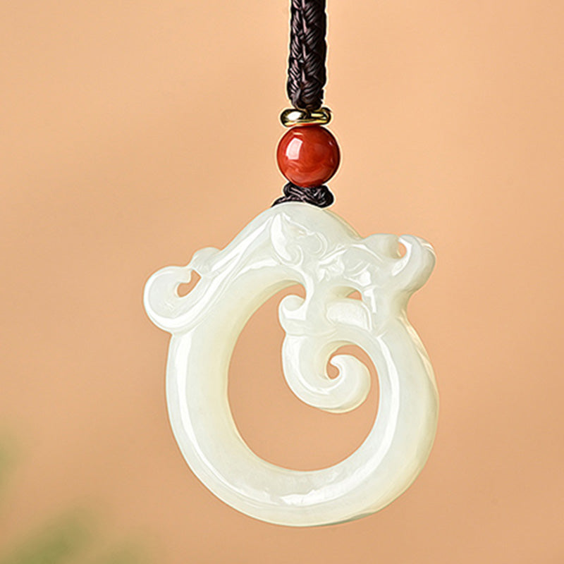 White Jade Cyan Jade Dragon Protection Necklace String Pendant
