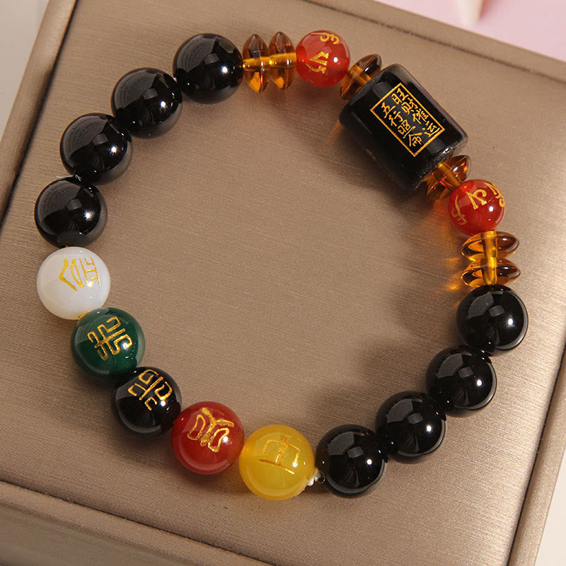 Five Elements Black Onyx Red Agate Wisdom Wealth Bracelet