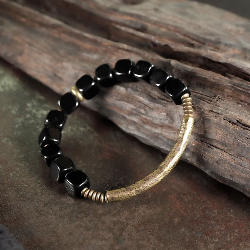 Black Obsidian Crystal Copper Strength Couple Bracelet