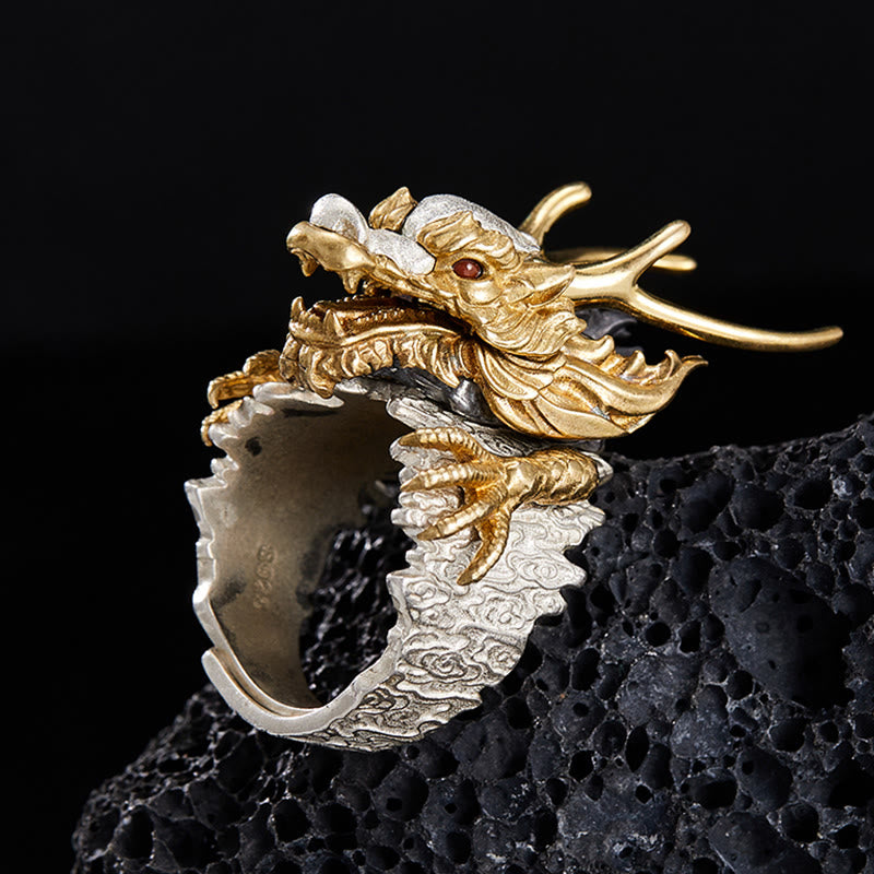 Handcrafted 925 Sterling Silver & Copper Dragon Ring with Turquoise