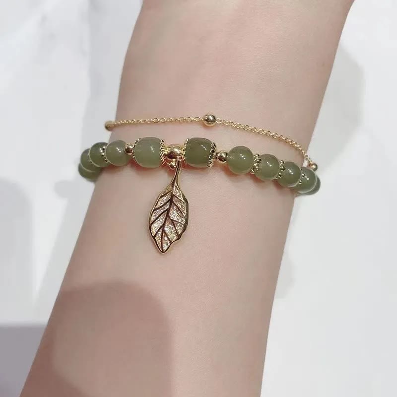 Jade Leaf Ginkgo Tulip Peanut Fu Character Luck Beaded Bracelet