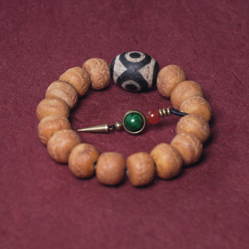 Tibet Bodhi Seed, Dzi Bead & Jade Wrist Mala with Copper Accents – Serenity Anchor