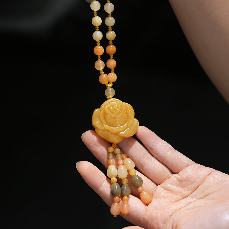 Tibetan Golden Silk Jade Wealth Pendant Necklace
