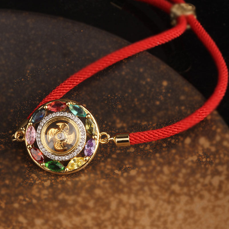 Colorful Zircon Copper Wealth Luck Rotation Bracelet Necklace Pendant