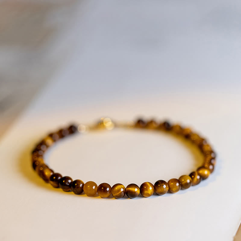 14K Gold Plated Natural Tiger Eye Stone Courage Protection Bracelet