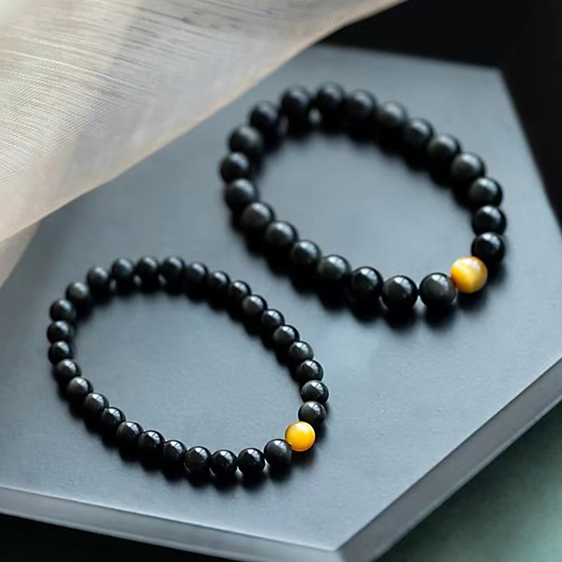 Natural Rainbow Obsidian Tiger Eye Positive Love Bracelet