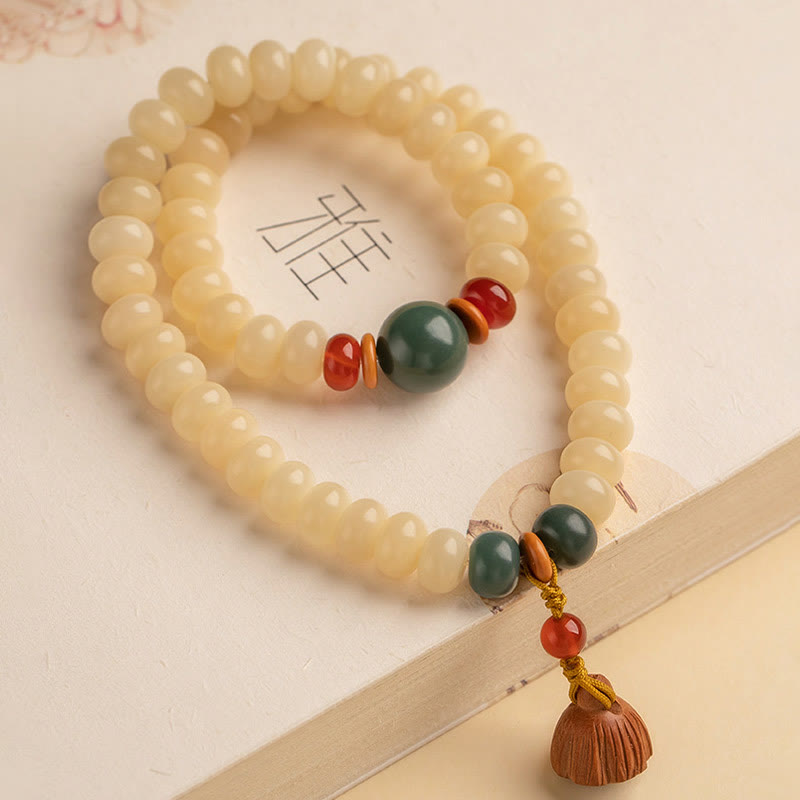 Natural Bodhi Seed and Lotus Pod Charm Double Wrap Mindfulness Bracelet
