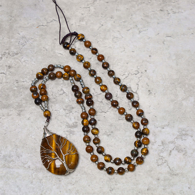 Natural Tiger Eye Strength Beaded Pendant Necklace