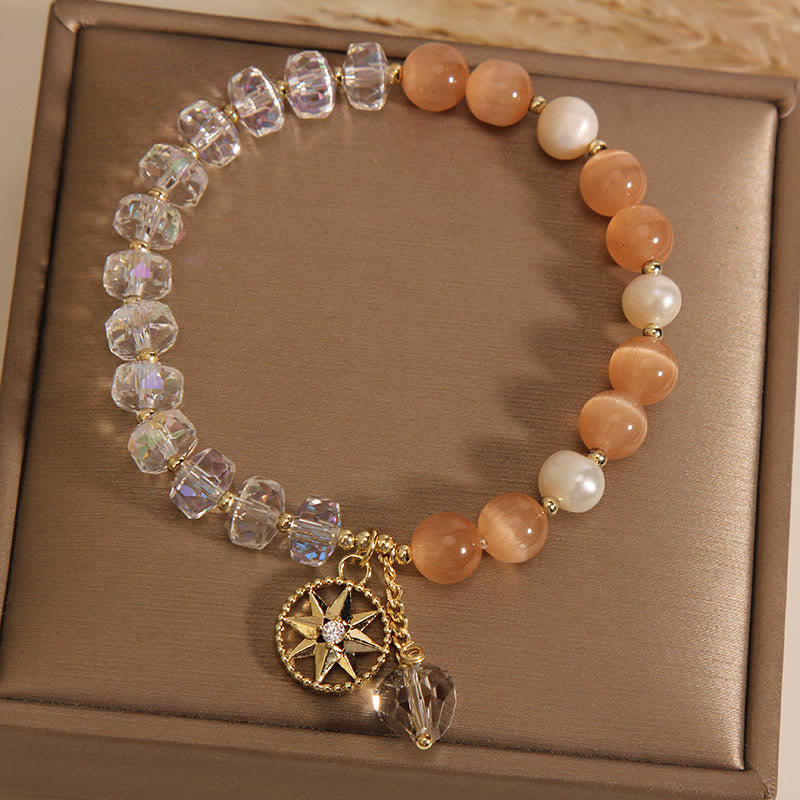 Orange Cat's Eye White Crystal Star Support Bracelet